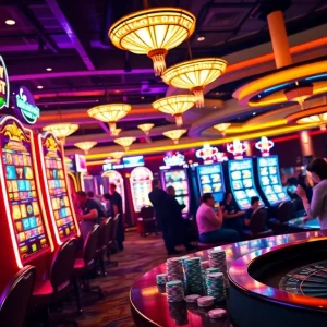 Players enjoying a vibrant doaslot slot experience in a luxurious casino setting.