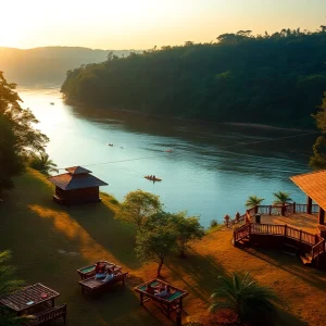 Dandeli Hotels showcasing riverside accommodations and adventure activities like kayaking at sunrise