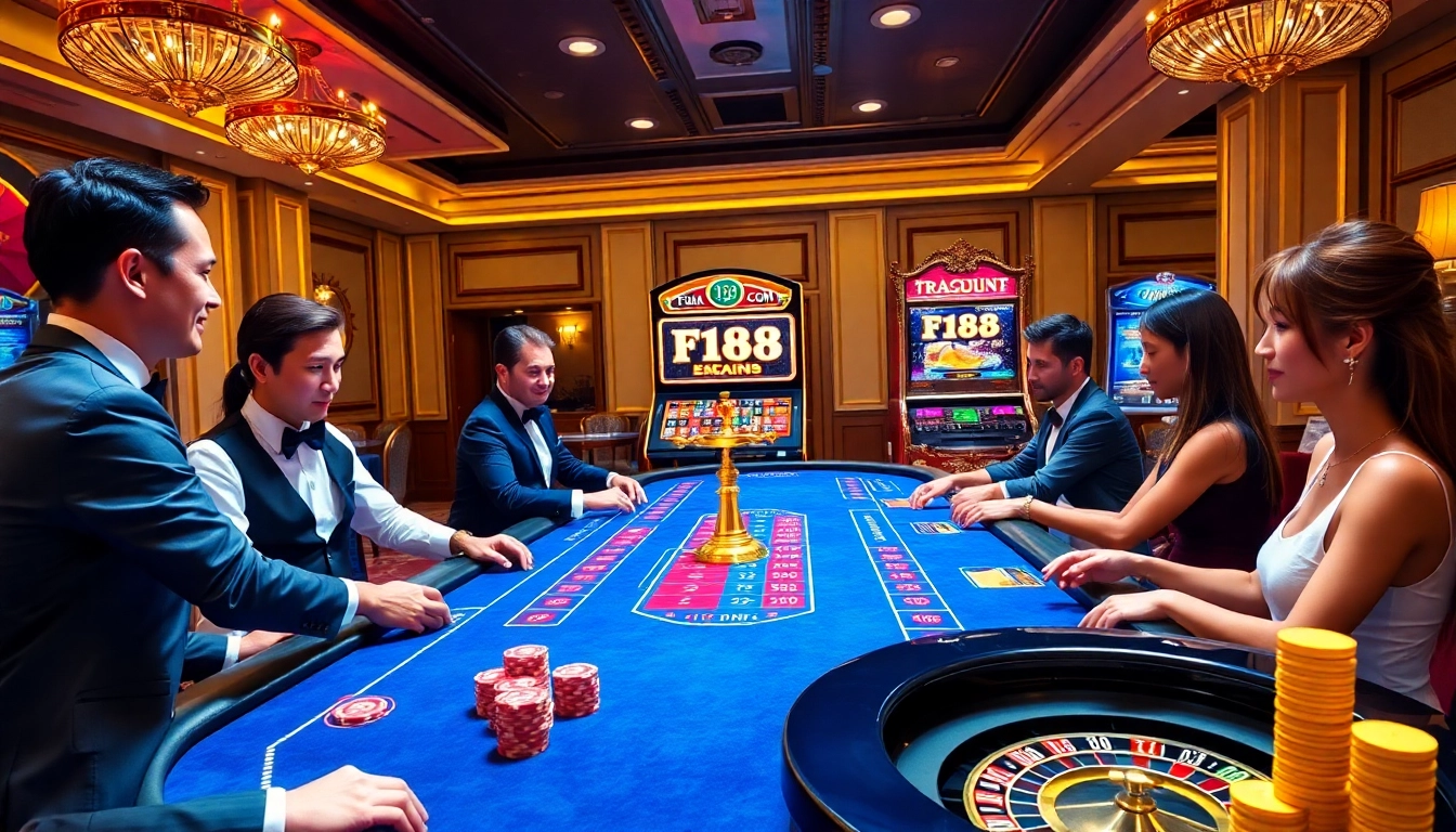 Experience thrilling gameplay at F168 com casino with vibrant gaming tables and excited players.