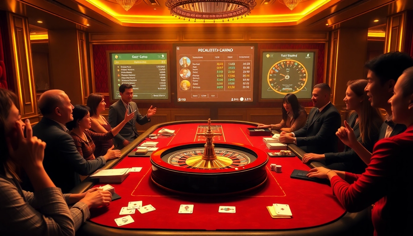 KJC gaming table with excited players at a high-stakes casino scene