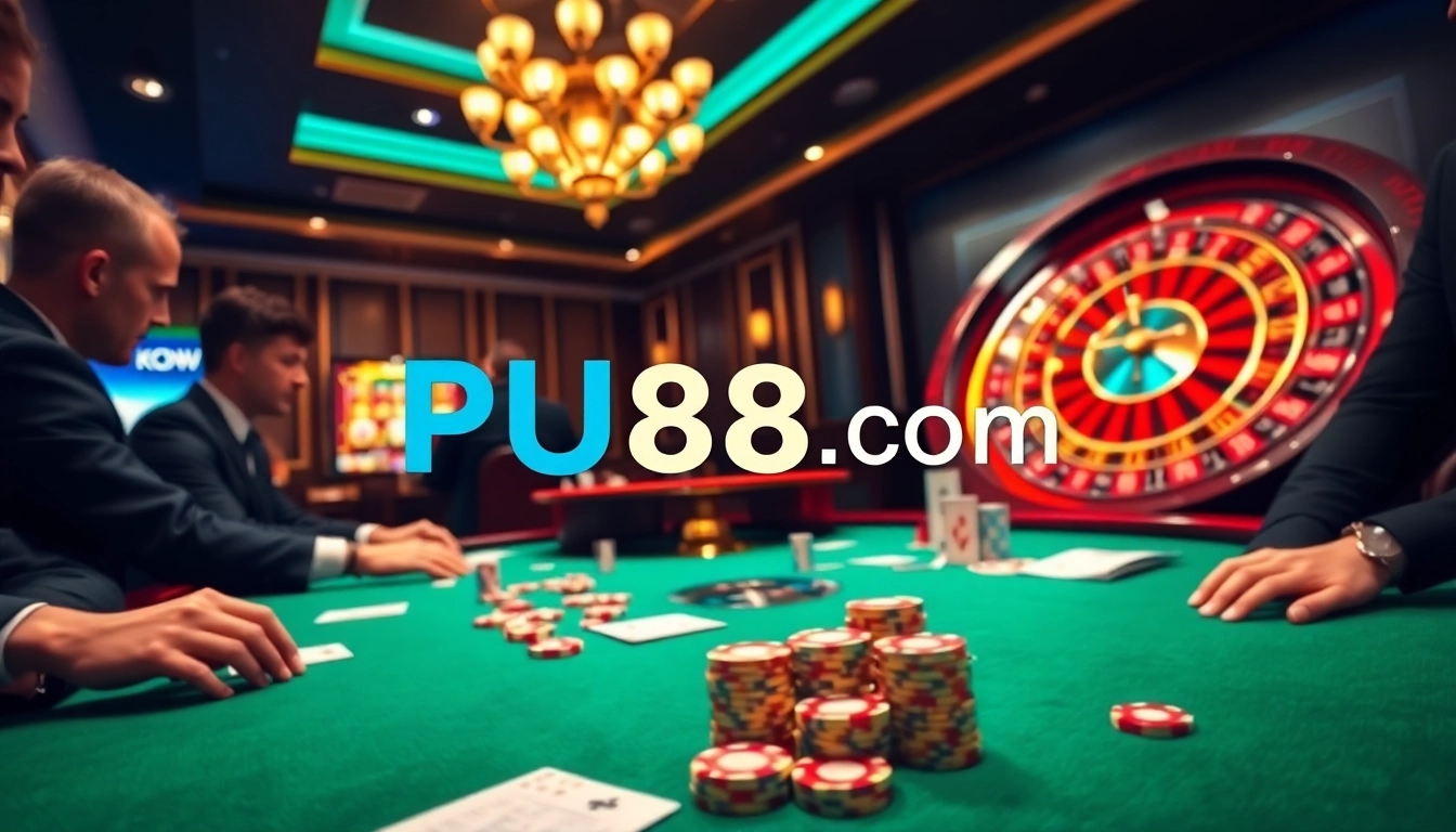 Players engaging in high-stakes poker at PU88 com casino, showcasing exciting gambling action.