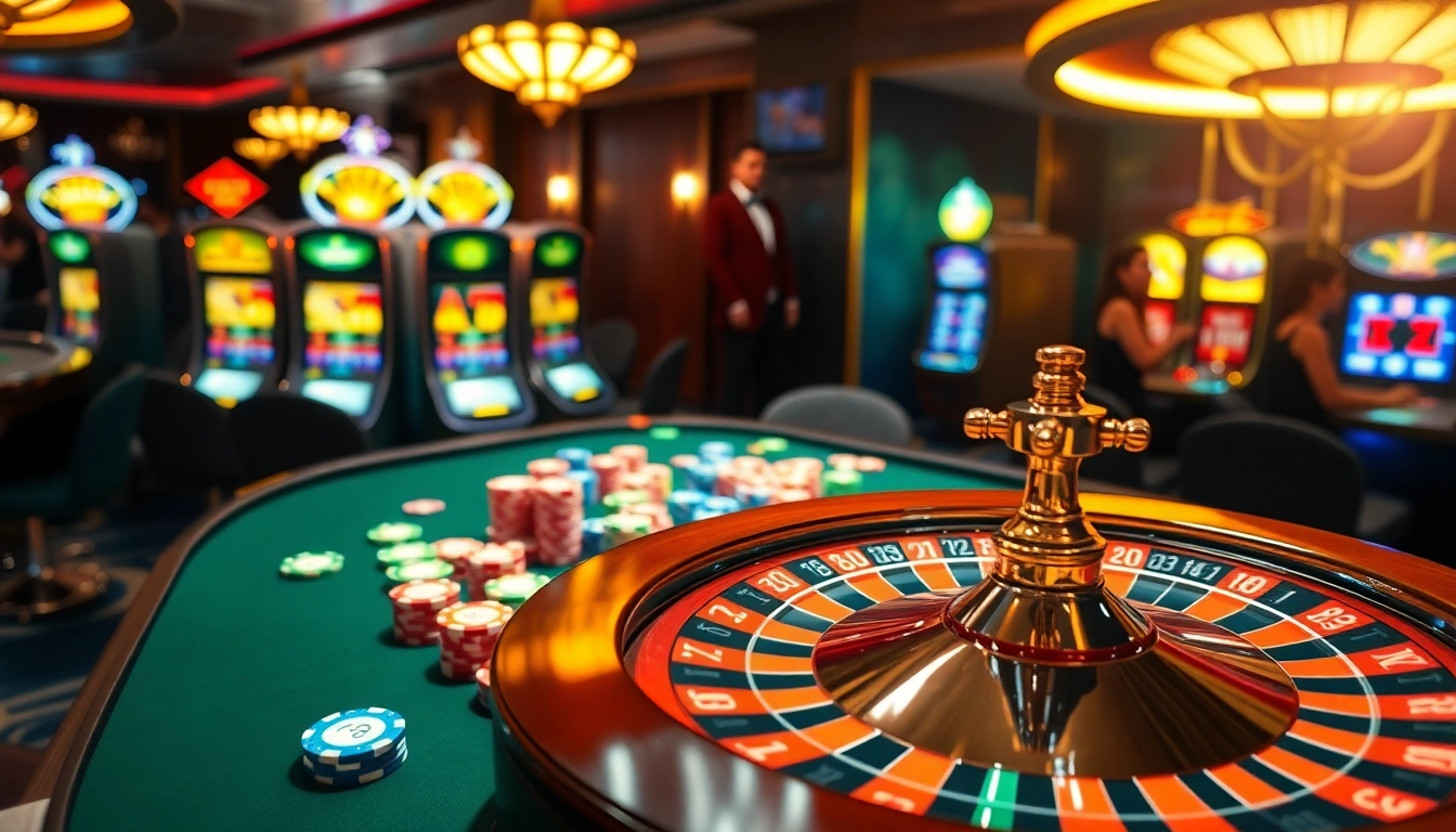The lively casino atmosphere at https://thabet.vegas/ featuring elegant roulette and vibrant poker chips for a thrilling gambling experience.