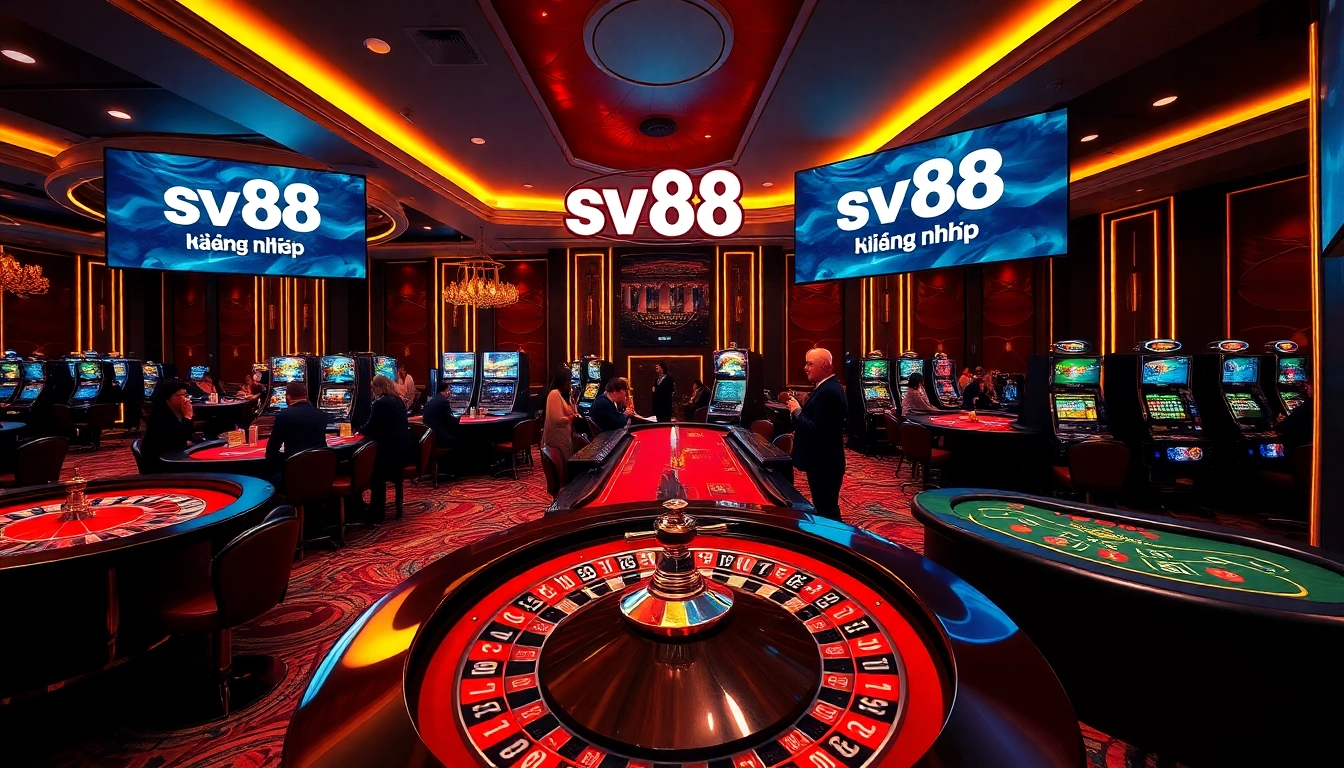 Experience the excitement of sv88 đăng nhập at a luxurious casino with tables and slots.