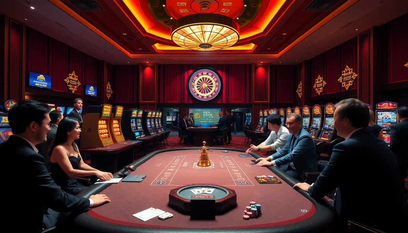 Experience thrilling gaming excitement with 여기여 in a luxurious casino setting, featuring a poker table, roulette wheel, and slot machines.