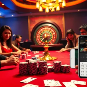 Engage with MM88's vibrant casino atmosphere featuring poker tables, colorful chips, and a roulette wheel.