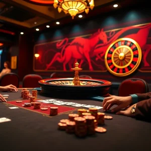 Gamblers playing poker at a luxurious table, showcasing the exciting atmosphere of abc8 casino.