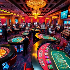 Kubet's luxurious casino atmosphere with vibrant tables, players, and engaging dealers.