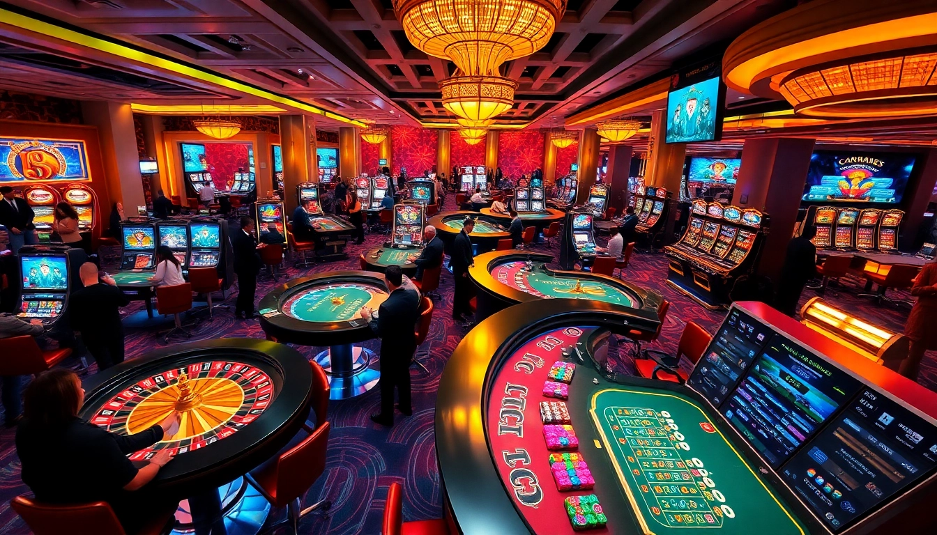 Kubet's luxurious casino atmosphere with vibrant tables, players, and engaging dealers.