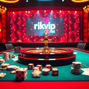 Experience the thrill of online gambling at rikvip.gb.net with vibrant casino visuals and gaming elements.
