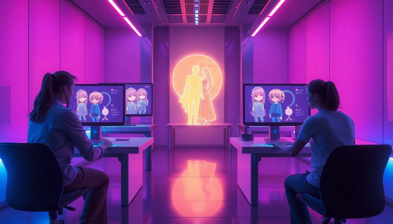 Experience NSFW character AI through vivid holographic interactions in a futuristic digital environment.
