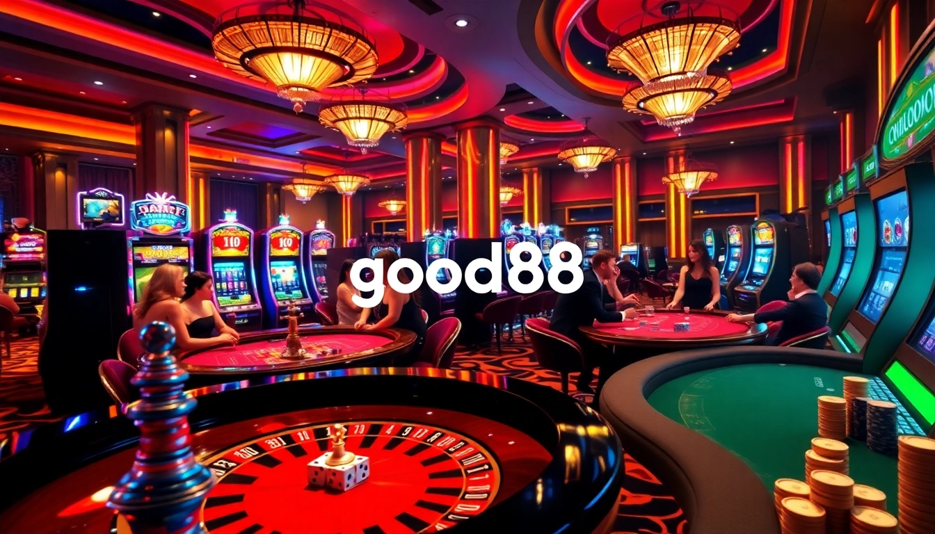 Experience the thrill of gambling at a high-end casino, featuring good88 gaming excitement and engaging players.