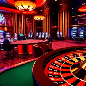Experience the thrill of high-stakes games at cm88 com with vibrant casino elements like poker tables and slot machines.