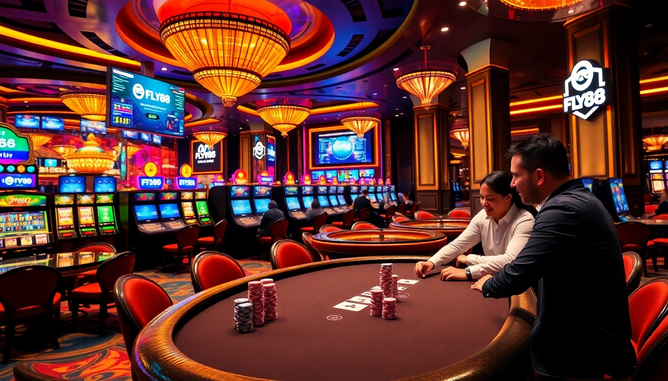 Experience thrilling gaming at https://fly88.ad/ with vibrant slot machines and poker tables.