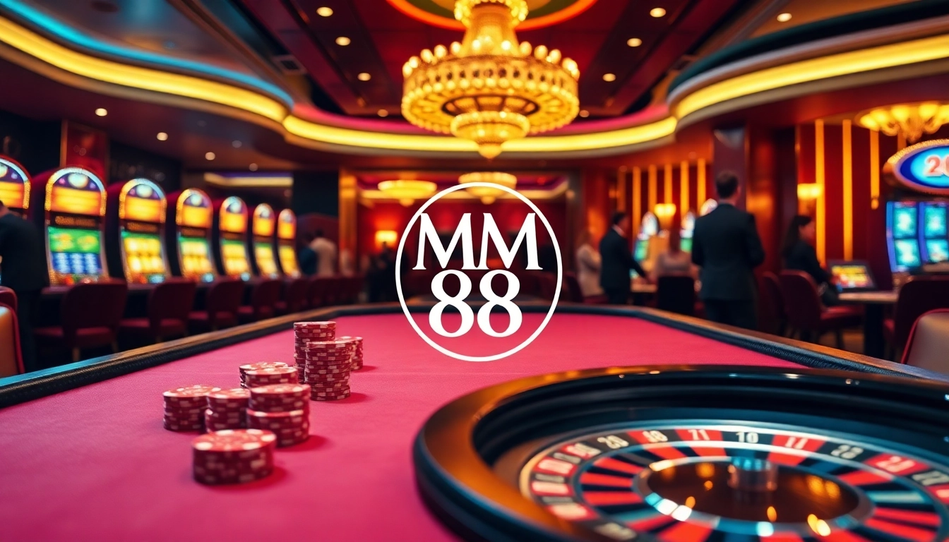 Experience the thrill of MM 88 at a luxurious casino table with vibrant poker chips and players.