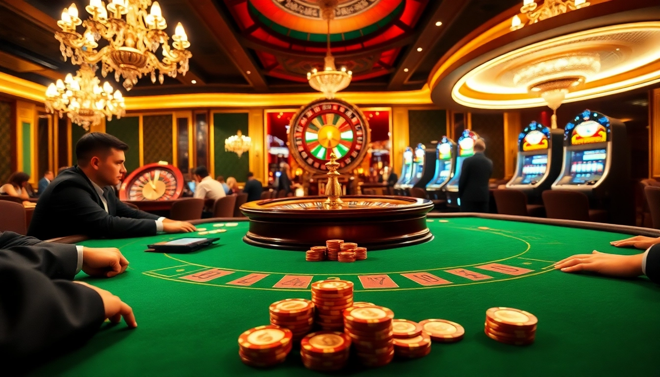 Players enjoying a high-stakes game and mastering strategies on https://bl555.training/ with luxurious casino table and roulette.