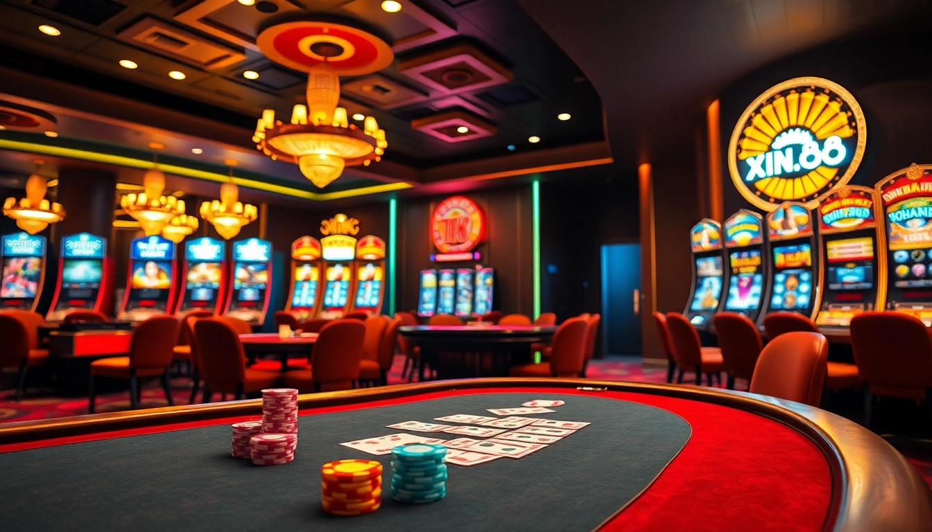 Experience excitement at the xin88 casino with vibrant poker tables and engaging slot machines.