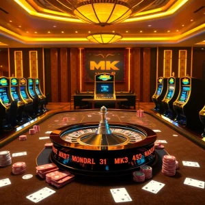Experience the thrill of MK 8 gambling with vibrant casino tables and illuminated slot machines.