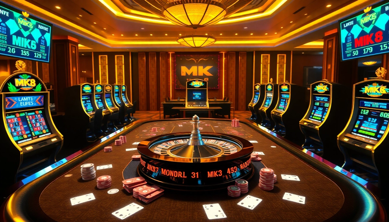 Experience the thrill of MK 8 gambling with vibrant casino tables and illuminated slot machines.