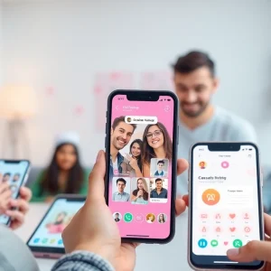 An engaging online dating platform interface for https://okfun.uk.net/ displayed on smartphones and tablets.