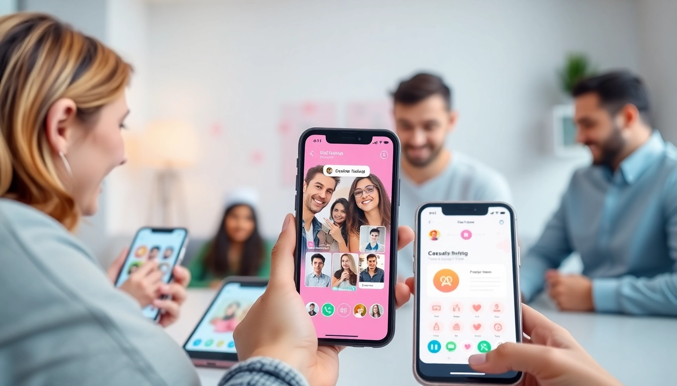 An engaging online dating platform interface for https://okfun.uk.net/ displayed on smartphones and tablets.