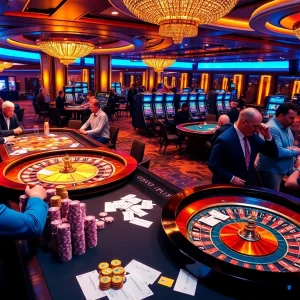 Experience the thrill of gaming at Fun88's luxurious casino with vibrant tables and engaging players.