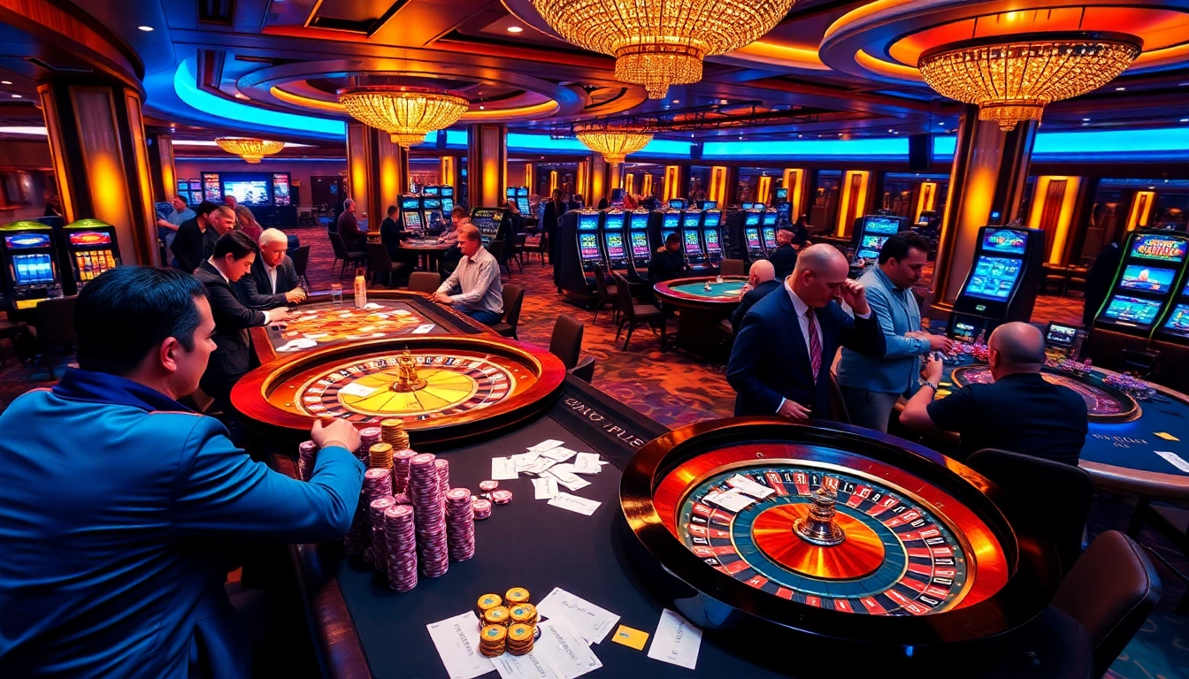 Experience the thrill of gaming at Fun88's luxurious casino with vibrant tables and engaging players.