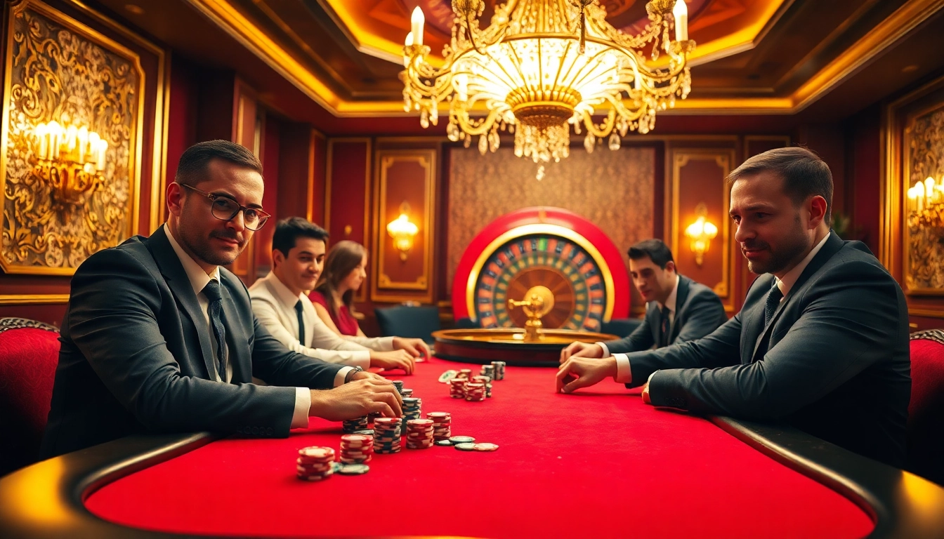 Experience the thrilling atmosphere of 8kbet casino with engaged players and vibrant chips.