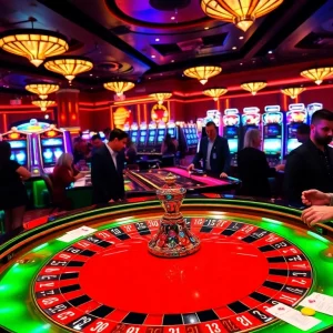 Experience the thrill of placing bets at the roulette table in this lively casino scene featuring https://bl555.design/.