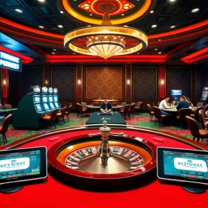 Experience the thrill of e2bet in a luxurious casino setting with vibrant games and high-stakes action.
