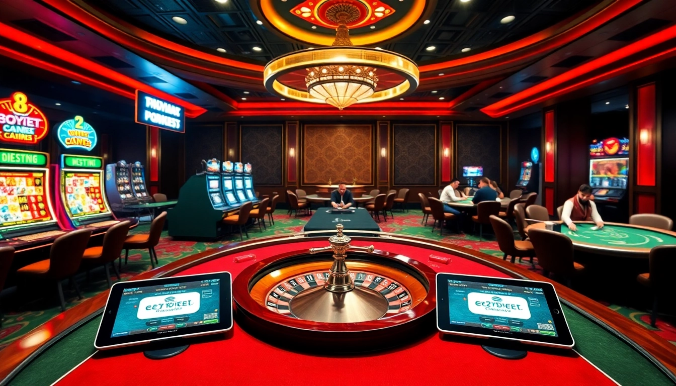 Experience the thrill of e2bet in a luxurious casino setting with vibrant games and high-stakes action.