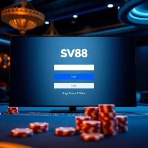 Login interface for sv88 đăng nhập with elegant casino elements, showcasing a luxurious gambling environment.