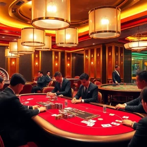 Experience the excitement of gaming at CM88 trang chủ with vibrant casino tables and players.