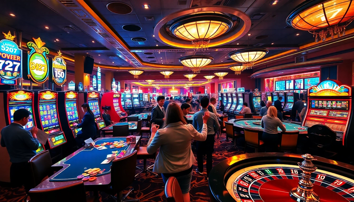 Gamblers enjoying high-stakes games at luxurious casino tables with 5z777 theme.