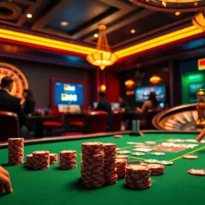 Experience thrilling poker gameplay at Hi88, showcasing vibrant casino elements and online betting interfaces.