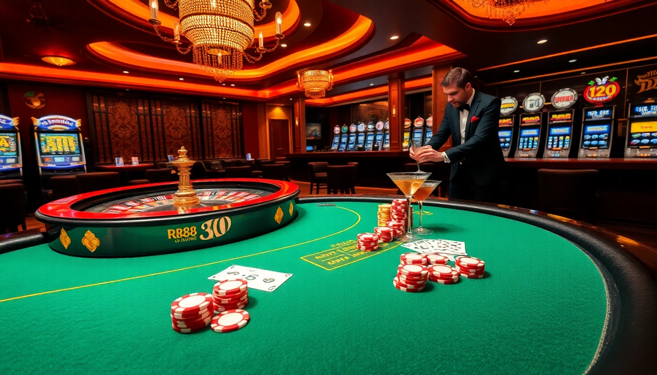 Experience thrilling gameplay at RR88 with vibrant casino tables and poker chips.