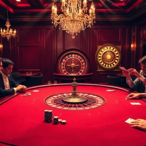 Players strategizing at poker tables in a vibrant 58win casino atmosphere.