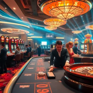 Experience the thrill of gameplay at 789club with vibrant casino tables and players in action.