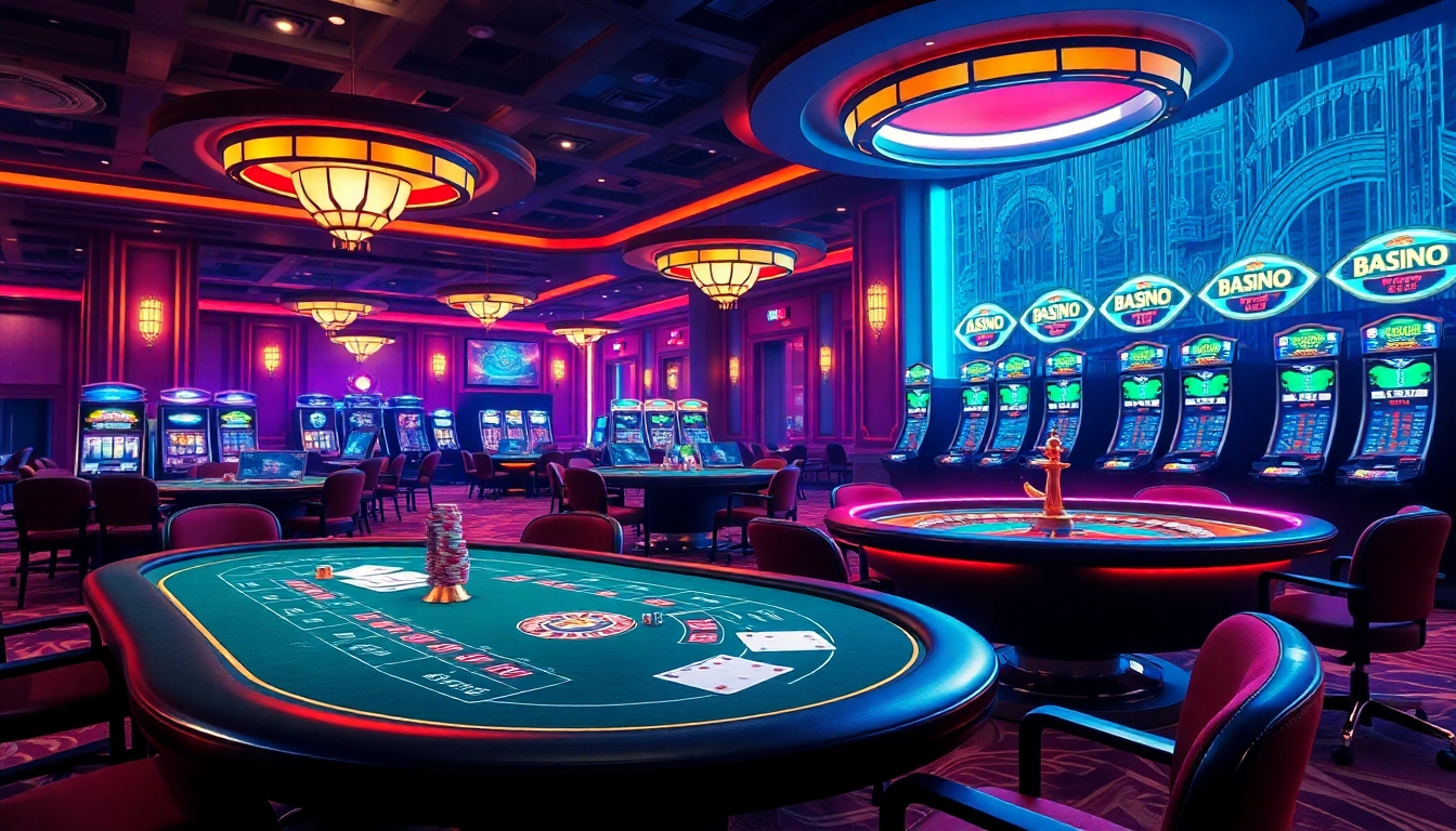 Experience thrilling gameplay at DN88 with vibrant casino tables and spinning roulette wheels.