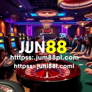 Players enjoying high-stakes games at JUN88 casino interface, showcasing excitement and professionalism.