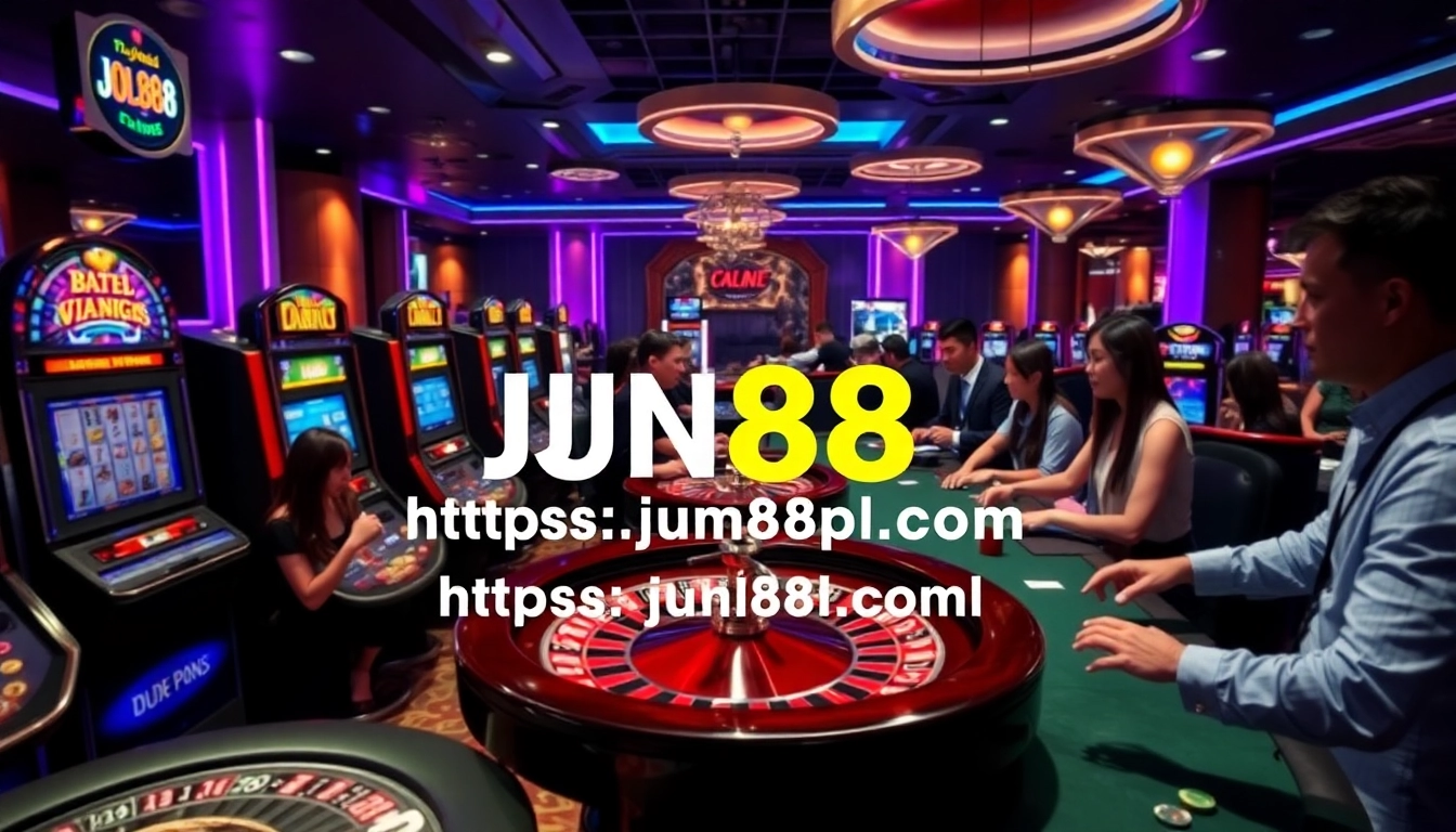 Players enjoying high-stakes games at JUN88 casino interface, showcasing excitement and professionalism.