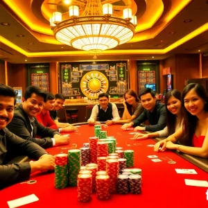 Experience the thrill of thabet77 with an engaging casino scene featuring poker chips.