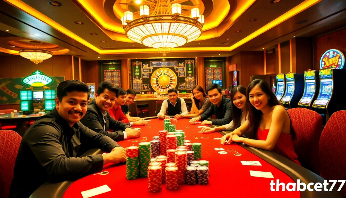 Experience the thrill of thabet77 with an engaging casino scene featuring poker chips.