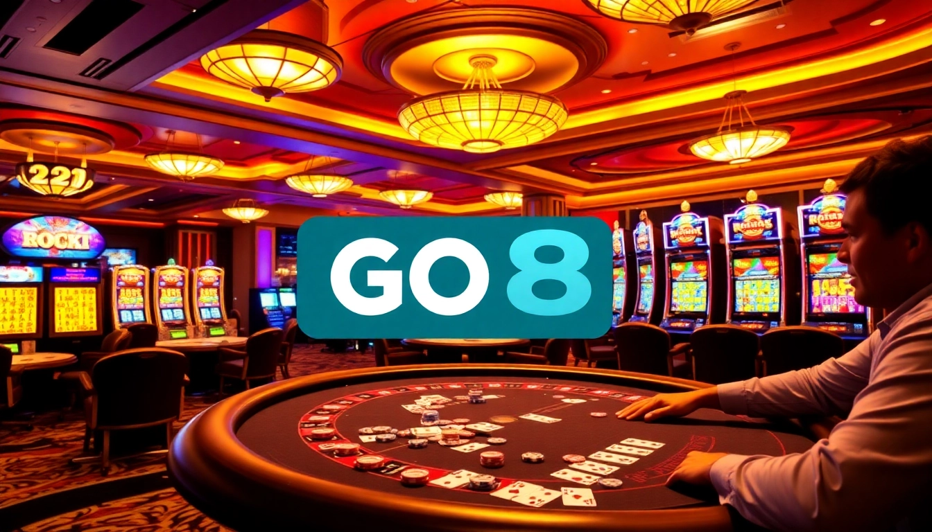 Experience the thrill of betting at GO8's vibrant casino with poker tables and roulette.