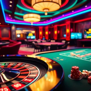 Experience RR88's thrilling casino atmosphere with lively poker games and digital interfaces.