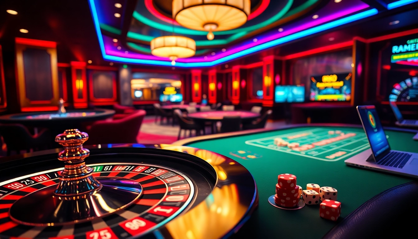 Experience RR88's thrilling casino atmosphere with lively poker games and digital interfaces.