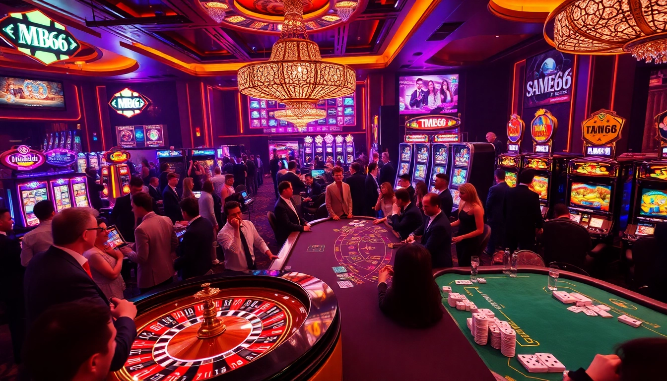 Betting excitement at a luxurious casino featuring distinctive MB66 elements amid vibrant gameplay.