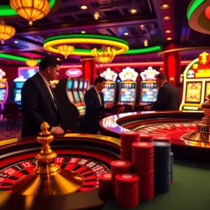 Experience the excitement of win55 at a luxurious casino with roulette and poker.