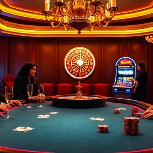 Kwin poker players enjoying a luxurious casino atmosphere with chips and cards.