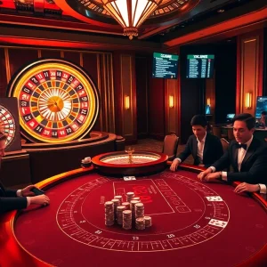 Players enjoy an exciting game at XX 88's luxurious casino table, enhancing the thrill of gambling.