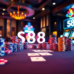 Play poker at S88 casino's luxurious table with vibrant chips and cards.